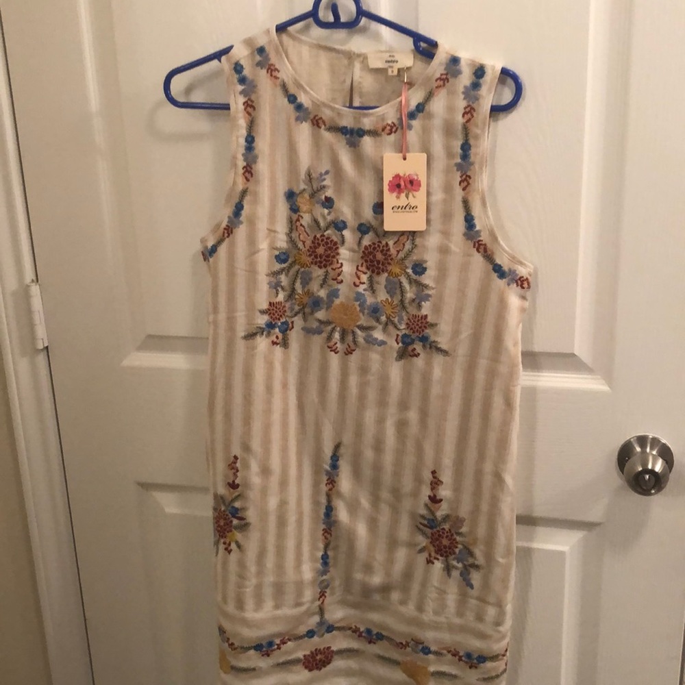 Entro Tan and Blue Sheath Mini Dress